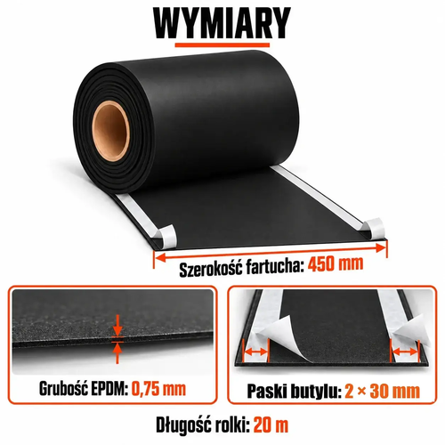 FARTUCH EPDM Z DWOMA PASKAMI BUTYLU 30mm 0,75 x 450mm x 20 mb