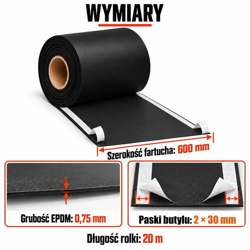 FARTUCH EPDM Z DWOMA PASKAMI BUTYLU 30mm 0,75 x 600mm x 20 mb