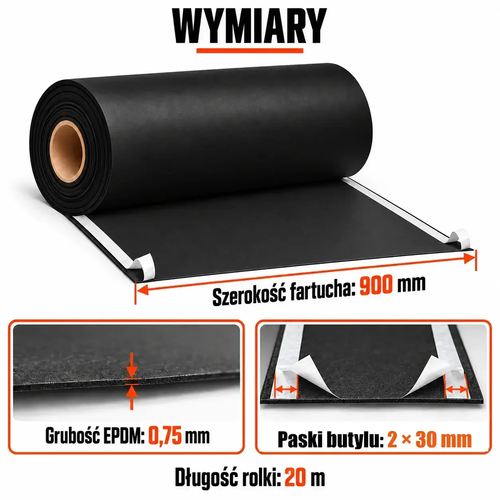 FARTUCH EPDM Z DWOMA PASKAMI BUTYLU 30mm 0,75 x 900mm x 20 mb