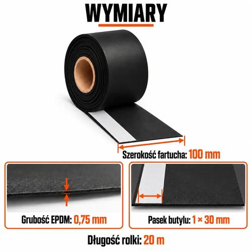 FARTUCH EPDM Z PASKIEM BUTYLU 30mm 0,75 x 100mm x 20 mb