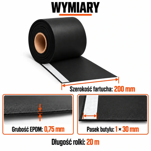 FARTUCH EPDM Z PASKIEM BUTYLU 30mm 0,75 x 200mm x 20 mb