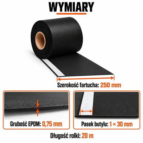 FARTUCH EPDM Z PASKIEM BUTYLU 30mm 0,75 x 250mm x 20 mb