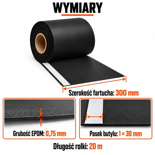FARTUCH EPDM Z PASKIEM BUTYLU 30mm 0,75 x 300mm x 20 mb