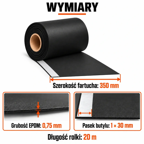 FARTUCH EPDM Z PASKIEM BUTYLU 30mm 0,75 x 350mm x 20 mb