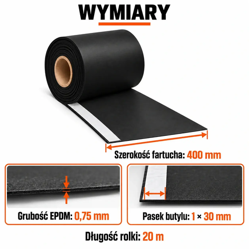 FARTUCH EPDM Z PASKIEM BUTYLU 30mm 0,75 x 400mm x 20 mb