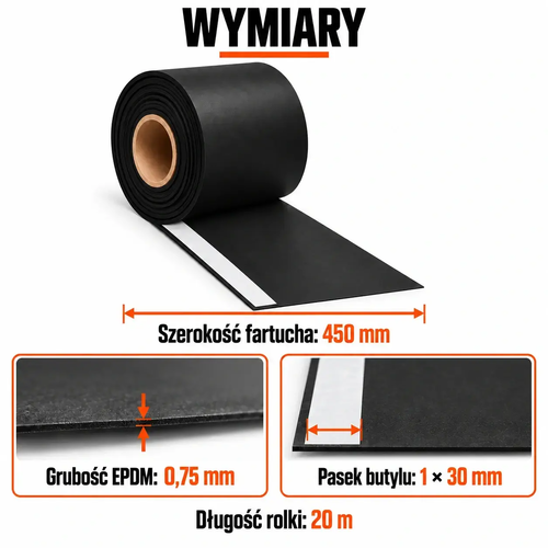 FARTUCH EPDM Z PASKIEM BUTYLU 30mm 0,75 x 450mm x 20 mb