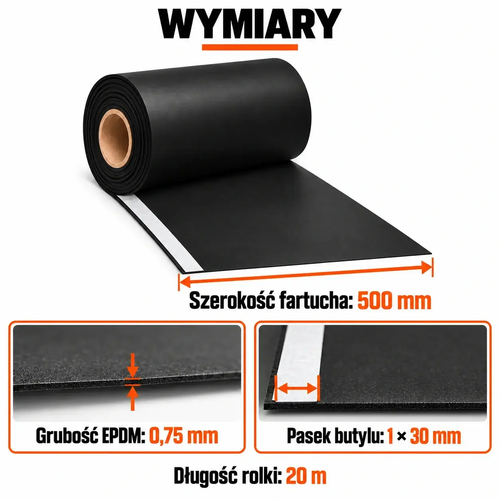 FARTUCH EPDM Z PASKIEM BUTYLU 30mm 0,75 x 500mm x 20 mb