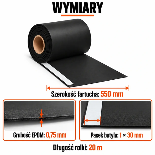 FARTUCH EPDM Z PASKIEM BUTYLU 30mm 0,75 x 550mm x 20 mb