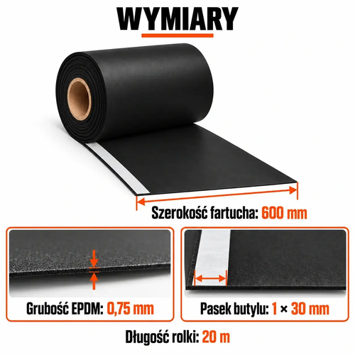 FARTUCH EPDM Z PASKIEM BUTYLU 30mm 0,75 x 600mm x 20 mb