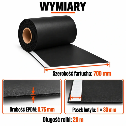 FARTUCH EPDM Z PASKIEM BUTYLU 30mm 0,75 x 700mm x 20 mb