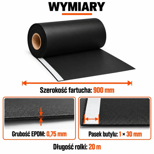 FARTUCH EPDM Z PASKIEM BUTYLU 30mm 0,75 x 900mm x 20 mb