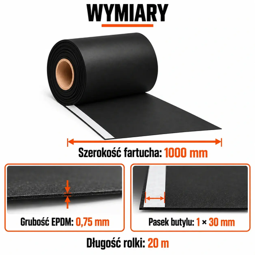 FARTUCH EPDM Z PASKIEM BUTYLU 30mm 0,75 x 1000mm x 20 mb