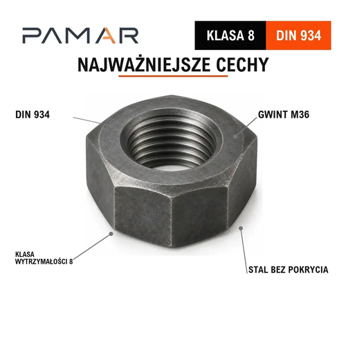 Nakrętka DIN 934 M36 klasa 8, bez pokrycia – najważniejsze cechy