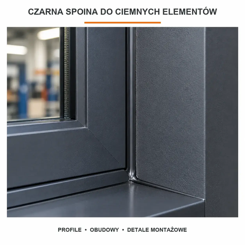 Czarna spoina PU50 przy ciemnych profilach i obudowach technicznych