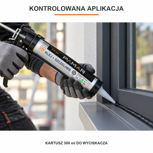 Aplikacja czarnej masy PAMAR PU50 z kartusza 300 ml przy użyciu wyciskacza