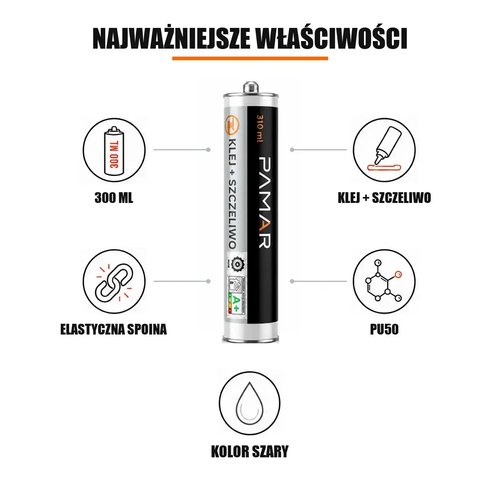 Najważniejsze właściwości PAMAR PU50 szary 300 ml – klej i szczeliwo z elastyczną spoiną