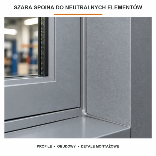 Szara spoina PU50 przy dopasowanych profilach i obudowach technicznych