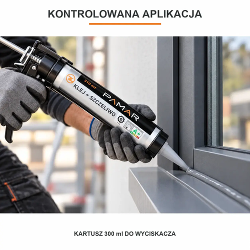 Aplikacja szarej masy PAMAR PU50 z kartusza 300 ml przy użyciu wyciskacza