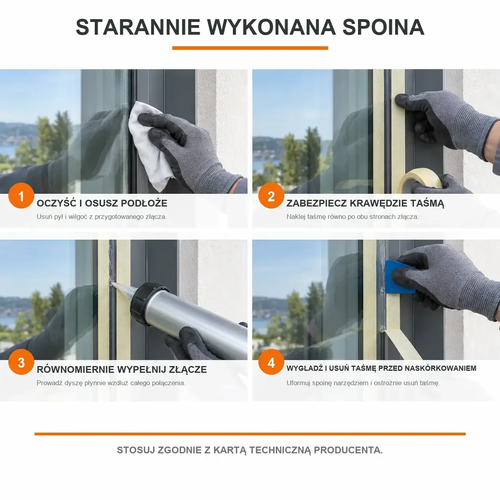 Cztery etapy przygotowania i wykonania bezbarwnej spoiny okiennej TYTAN Industry O34.
