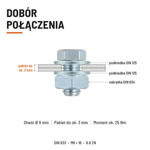 ŚRUBA SZEŚCIOKĄTNA DIN 933 M8X16 KLASA 8.8 OCYNK GALWANICZNY