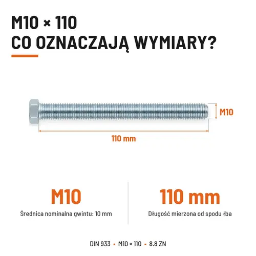 ŚRUBA SZEŚCIOKĄTNA DIN 933 M10X110 KLASA 8.8 OCYNK GALWANICZNY