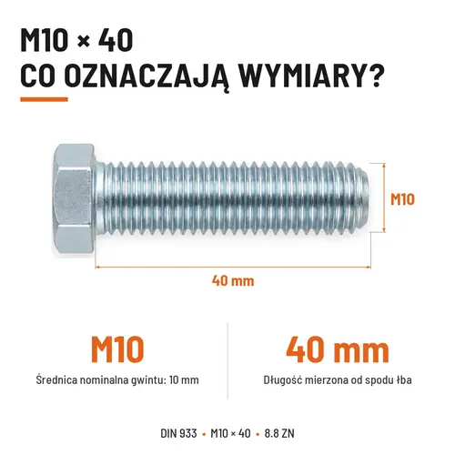 ŚRUBA SZEŚCIOKĄTNA DIN 933 M10X40 KLASA 8.8 OCYNK GALWANICZNY