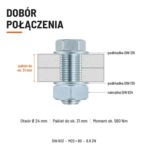 ŚRUBA SZEŚCIOKĄTNA DIN 933 M22X60 KLASA 8.8 OCYNK GALWANICZNY