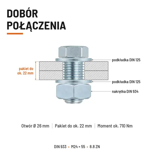 ŚRUBA SZEŚCIOKĄTNA DIN 933 M24X55 KLASA 8.8 OCYNK GALWANICZNY