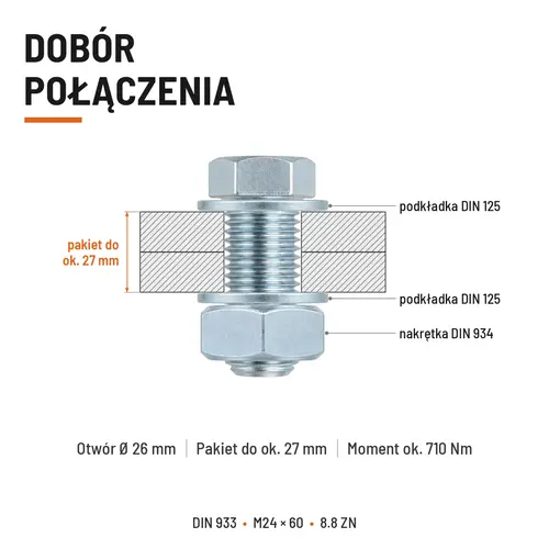 ŚRUBA SZEŚCIOKĄTNA DIN 933 M24X60 KLASA 8.8 OCYNK GALWANICZNY