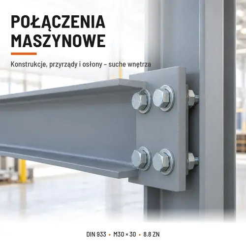 ŚRUBA SZEŚCIOKĄTNA DIN 933 M30X30 KLASA 8.8 OCYNK GALWANICZNY