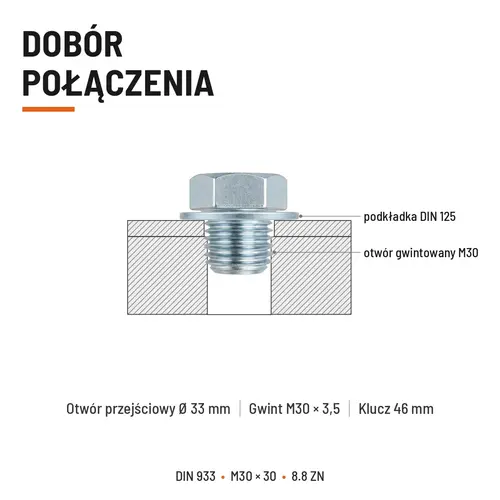 ŚRUBA SZEŚCIOKĄTNA DIN 933 M30X30 KLASA 8.8 OCYNK GALWANICZNY