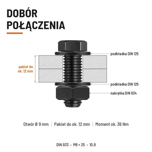 ŚRUBA SZEŚCIOKĄTNA DIN 933 M8X25 KLASA 10.9 BEZ POKRYCIA