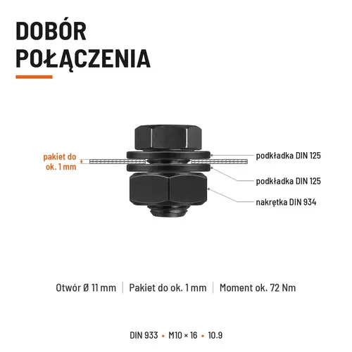 ŚRUBA SZEŚCIOKĄTNA DIN 933 M10X16 KLASA 10.9 BEZ POKRYCIA