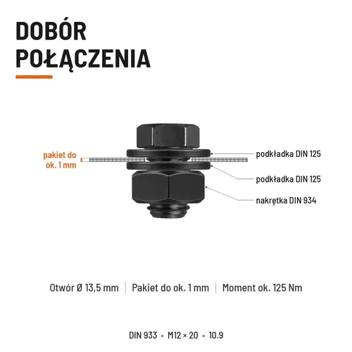 ŚRUBA SZEŚCIOKĄTNA DIN 933 M12X20 KLASA 10.9 BEZ POKRYCIA