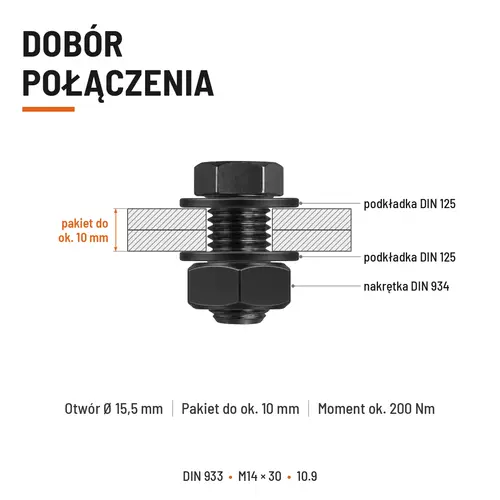ŚRUBA SZEŚCIOKĄTNA DIN 933 M14X30 KLASA 10.9 BEZ POKRYCIA