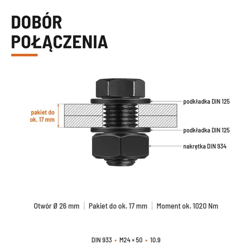 ŚRUBA SZEŚCIOKĄTNA DIN 933 M24X50 KLASA 10.9 BEZ POKRYCIA