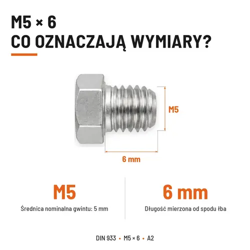 Śruba sześciokątna DIN 933 M5x6 pełny gwint A2 nierdzewna
