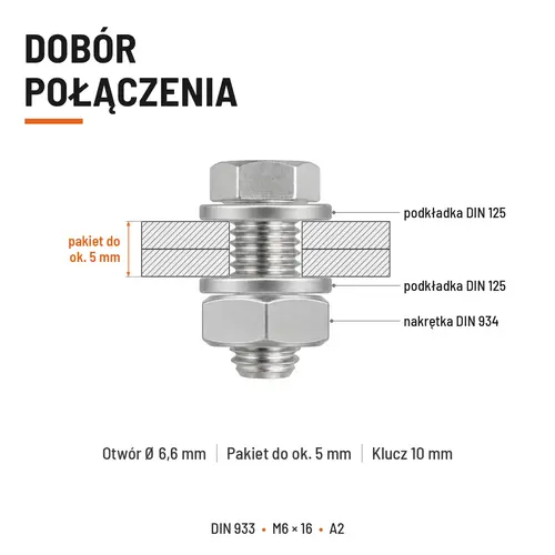 ŚRUBA SZEŚCIOKĄTNA DIN 933 M6X16 STAL NIERDZEWNA A2
