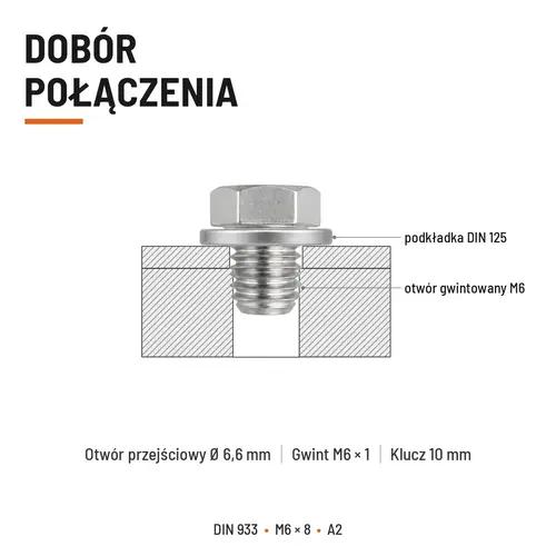 Śruba sześciokątna DIN 933 M6x8 pełny gwint A2 nierdzewna