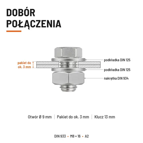 ŚRUBA SZEŚCIOKĄTNA DIN 933 M8X16 STAL NIERDZEWNA A2