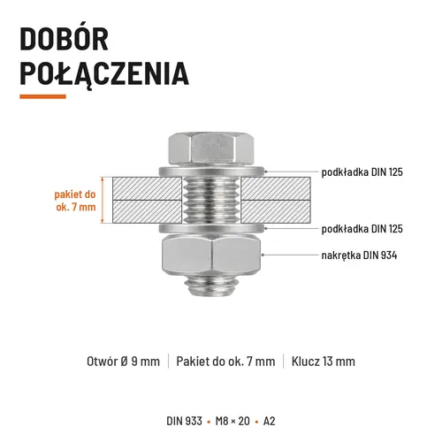 ŚRUBA SZEŚCIOKĄTNA DIN 933 M8X20 STAL NIERDZEWNA A2