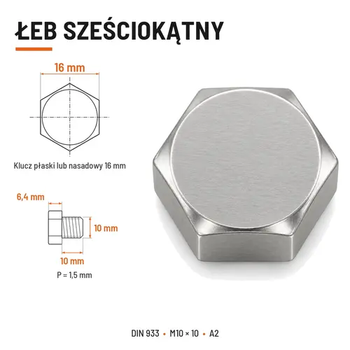 Śruba sześciokątna DIN 933 M10x10 pełny gwint A2 nierdzewna