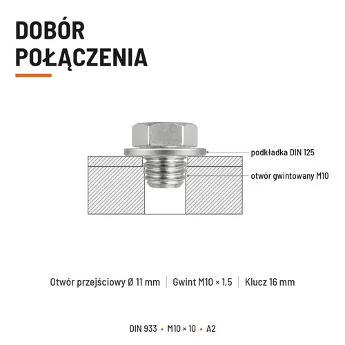 Śruba sześciokątna DIN 933 M10x10 pełny gwint A2 nierdzewna
