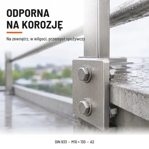 ŚRUBA SZEŚCIOKĄTNA DIN 933 M10X130 STAL NIERDZEWNA A2