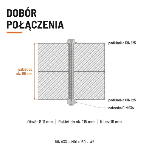 ŚRUBA SZEŚCIOKĄTNA DIN 933 M10X130 STAL NIERDZEWNA A2