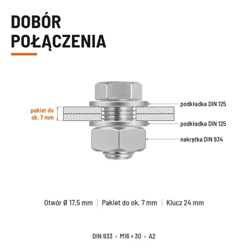 Śruba sześciokątna DIN 933 M16x30 pełny gwint A2 nierdzewna