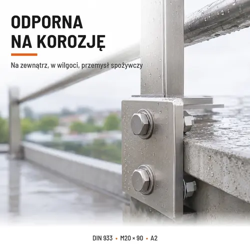 ŚRUBA SZEŚCIOKĄTNA DIN 933 M20X90 STAL NIERDZEWNA A2