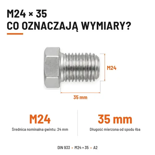 Śruba sześciokątna DIN 933 M24x35 pełny gwint A2 nierdzewna