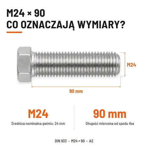 Śruba sześciokątna DIN 933 M24x90 pełny gwint A2 nierdzewna