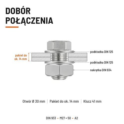 Śruba sześciokątna DIN 933 M27x50 pełny gwint A2 nierdzewna